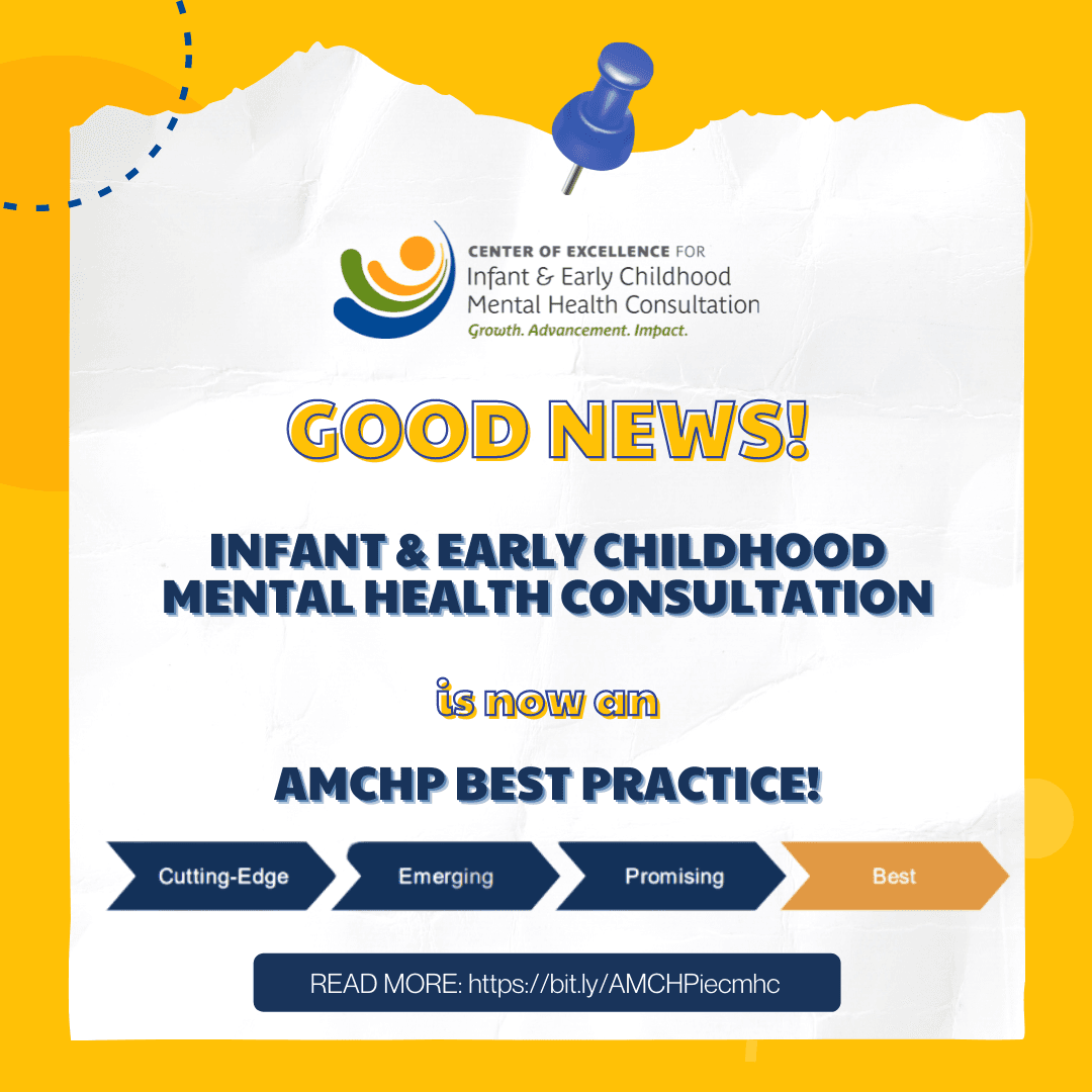 Good news: Infant and Early Childhood Mental Health Consultation is now an AMCHP Best Practice. A scale runs from Cutting-Edge through Emerging and Promising to Best, with Best marked.